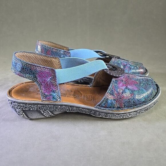 Spring Step Womens Swirlet Blum Sandal Size 36 5.5 Blue Red Leather Slip On Flat - Picture 8 of 10